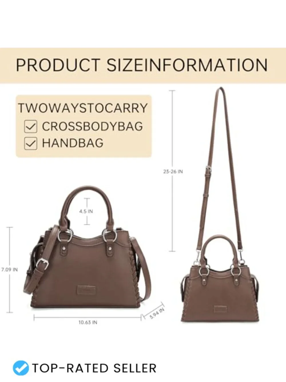Faux Leather Medium Satchel Purse with Braided Trim, Detachable Strap, Multiple